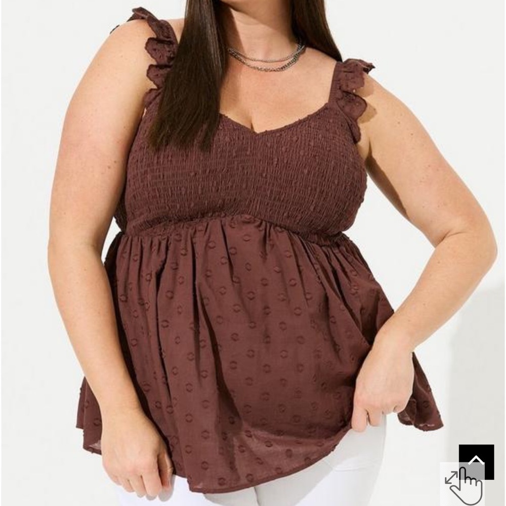 Torrid Babydoll Cotton Clip Dot Smocked Bodice Tank